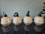 Vintage / Art Deco hanglamp, set van 4 + plafondlamp, glas, Gebruikt, Vintage, Ophalen of Verzenden, Glas