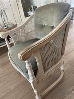 Vintage Fauteuil met Riet en Stoffen Bekleding, Gebruikt, Minder dan 75 cm, Ophalen of Verzenden, 50 tot 75 cm