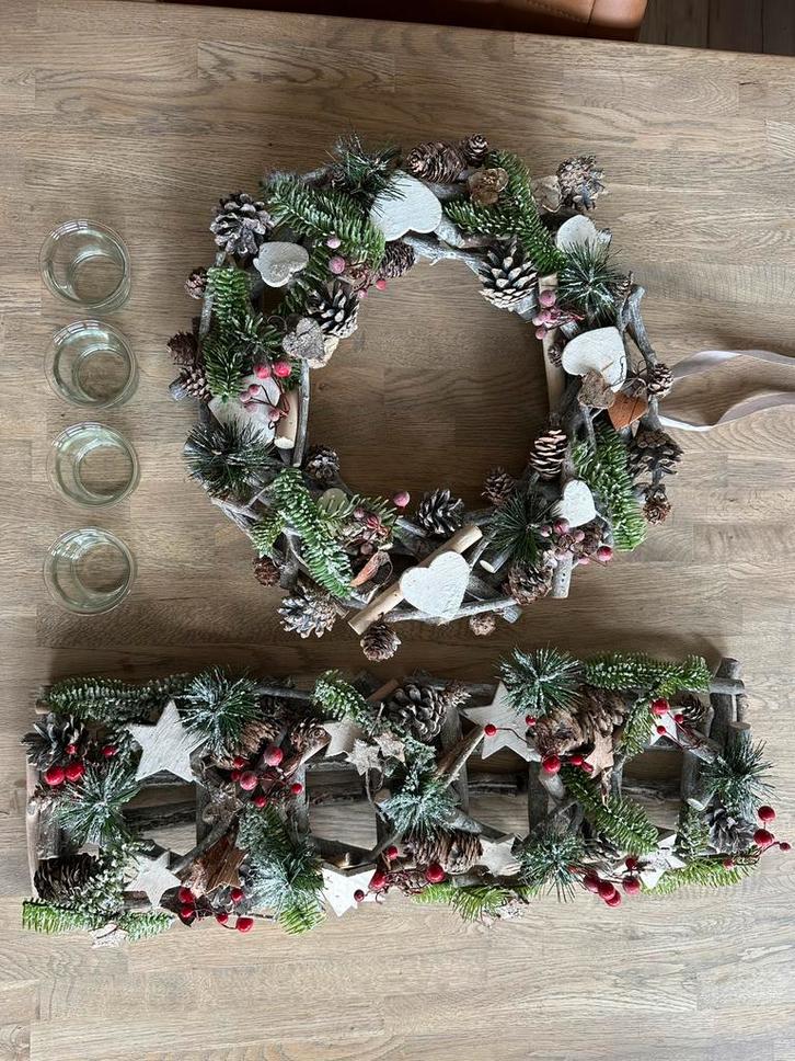 Prachtige set: kerstkrans en tafelstuk, Huis en Inrichting, Woonaccessoires | Kransen, Nieuw, Ophalen of Verzenden