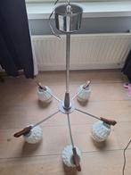 Kroonluchter jaren 60 teak glas, Huis en Inrichting, Lampen | Kroonluchters, Ophalen, Gebruikt, Glas