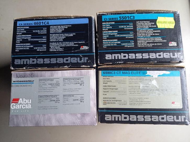 ABU / Record Ambassadeur. ALLEEN DE DOOSJES, 4 stuks, Watersport en Boten, Hengelsport | Algemeen, Nieuw, Molen, Ophalen of Verzenden
