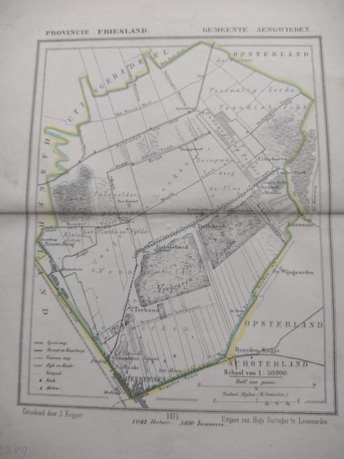 02 Aengwirden Terband Ulterbuuren Litho Kuyper 1867, Antiek en Kunst, Kunst | Litho's en Zeefdrukken, Ophalen of Verzenden