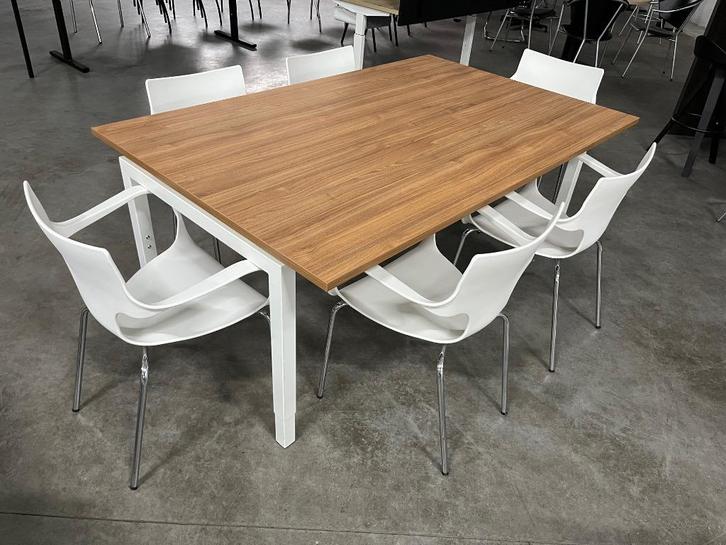 Vergadertafel zwevend blad N-poot 180x113cm Noten/Wit, Huis en Inrichting, Bureaus, Gebruikt, In hoogte verstelbaar, Ophalen of Verzenden