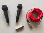 Pakket: 2 zangmicrofoons, kabel en adapter., Ophalen of Verzenden, Zo goed als nieuw, Zangmicrofoon
