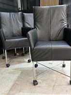 6 Montis Chaplin Stoelen - Zwart Leer Chroom met wiel, Ophalen, Zwart, Leer, Zo goed als nieuw