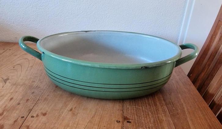 Groene Emaille Teiltje - Vintage Keuken, Antiek en Kunst, Antiek | Emaille, Ophalen of Verzenden