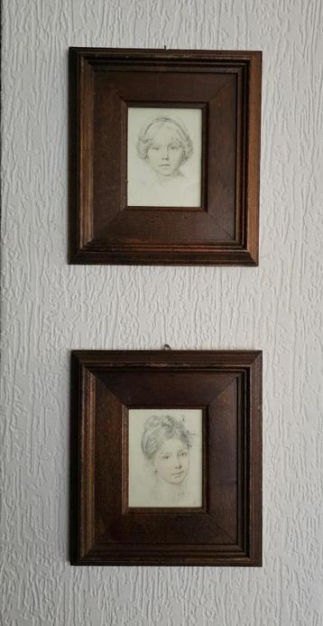 2 oude lijstjes met schilderij op zijde / René David Italië beschikbaar voor biedingen