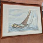 Bauke Feenstra 1987 Skutjse in houten lijst 43x53 cm aquarel, Oorspronkelijke maker, Ophalen of Verzenden, Zo goed als nieuw, Schilderij