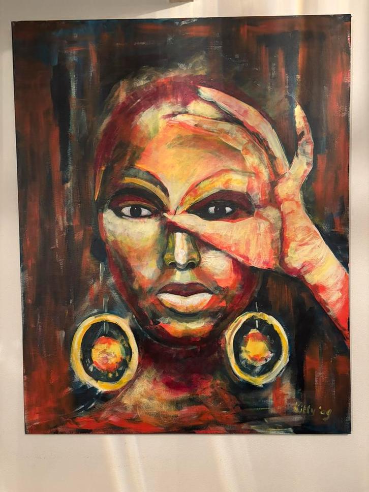 Uniek schilderij Afrikaanse vrouw, Antiek en Kunst, Kunst | Schilderijen | Abstract, Ophalen