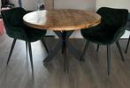 Eettafel 110 cm + 2 velvet stoelen + 3 salontafels, Ophalen, Gebruikt, Rond, Metaal