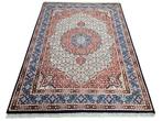 Handgeknoopt oosters Moud tapijt medallion blue 201x261cm, Persian Perzisch vintage oosters hype, Crème, Ophalen of Verzenden