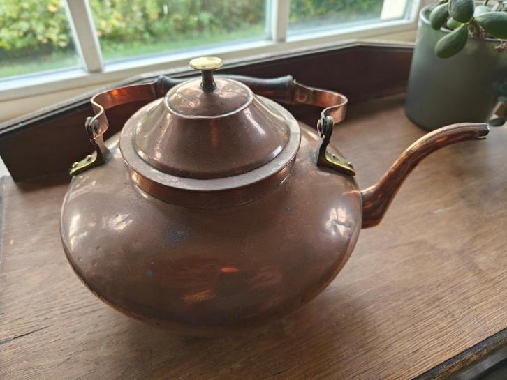Antieke koperen waterketel – 19e eeuw – houten handvat, Antiek en Kunst, Antiek | Koper en Brons, Koper, Ophalen of Verzenden