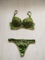 Vintage Smaragd Green Lingerie Set, Vintage Lingerie, Verzenden, Groen, Setje