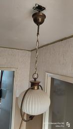 vintage hanglamp, glazen kap, messing, hout, Minder dan 50 cm, Gebruikt, Hout, Ophalen