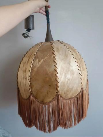 Vintage Lederen Hanglamp met Franjes beschikbaar voor biedingen