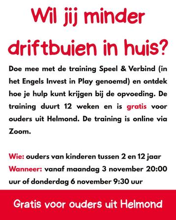 Gratis opvoedcursus voor ouders in Helmond beschikbaar voor biedingen