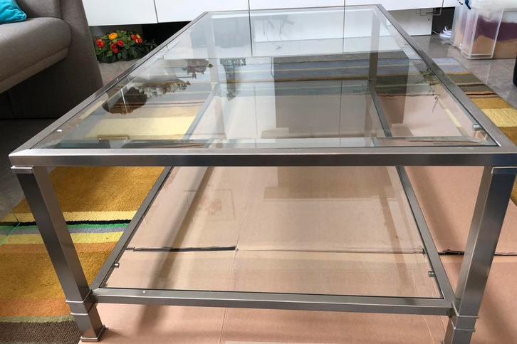 Glazen salontafel met facet randen, Huis en Inrichting, Tafels | Salontafels, Zo goed als nieuw, Rechthoekig, Glas, Ophalen