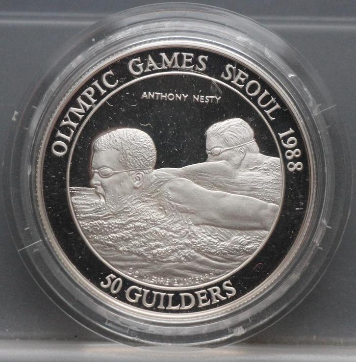 50 Gulden 1988 Suriname Nesty Olympiade Seoel - PROOF, Postzegels en Munten, Munten | Nederland, Losse munt, 50 gulden, Koningin Juliana