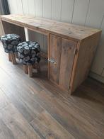 Steigerhouten bureau met 2 krukjes, Huis en Inrichting, Bureaus, Ophalen, Zo goed als nieuw, Bureau