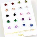 4mm Stalen Oorbellen met Gekleurde Vierkante Zirconia 1 Paar, Met kristal, Overige materialen, Birgitta-Gracht 33, 6465 EL Kerkrade, Nederland
