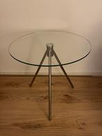 Design Glastafel met Metalen Onderstel - Ø60cm, Huis en Inrichting, Minder dan 55 cm, Rond, Ophalen, 45 tot 60 cm