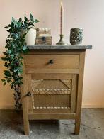 Vintage houten kastje nachtkastje met marmeren blad, Ophalen, Gebruikt
