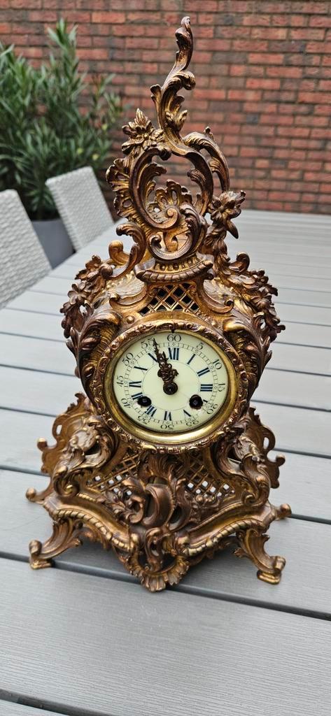Antieke vergulde pendule, Antiek en Kunst, Antiek | Klokken, Ophalen of Verzenden