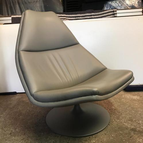 Artifort F510 510 F511 511 design fauteuil stoel grijs leer, Huis en Inrichting, Fauteuils, Gebruikt, Leer, Metaal, Ophalen
