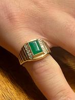 Verguld zilveren ring met groene steen, maat 7, Ophalen, Zo goed als nieuw, 17 tot 18, Dame of Heer