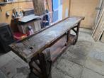 Oude Houten Werkbank/ Sidetable met werkende bankschroef, Ophalen, Gebruikt, Bankschroef