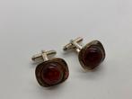 X736 Prachtige zilveren manchetknopen barnsteen, Ophalen of Verzenden, Zilver, Manchetknopen, Met edelsteen