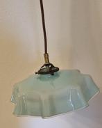 Vintage Franse design bloem hanglamp, baby blauw., Huis en Inrichting, Lampen | Hanglampen, Glas, Design Franse lamp, Ophalen of Verzenden