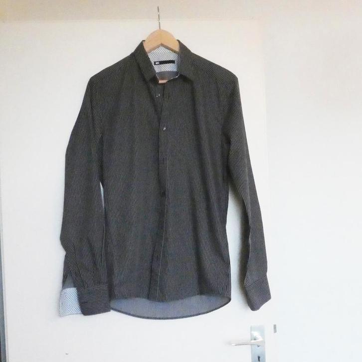bruin /grijs gestreept overhemd , maat: M, Kleding | Heren, Overhemden, Gedragen, Halswijdte 39/40 (M), Overige kleuren, Ophalen of Verzenden