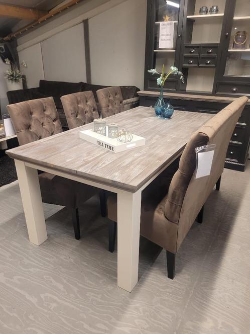 *ACTIE* Landelijke Eetkamerbank 150 + 3 Stoelen Liana Bruin, Huis en Inrichting, Stoelen, Nieuw, Stof, Ophalen of Verzenden