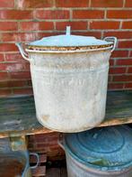 Zinken bloempot pan met deksel, Tuin en Terras, Bloembakken en Plantenbakken, Ophalen, Gebruikt, Rond, Minder dan 60 cm
