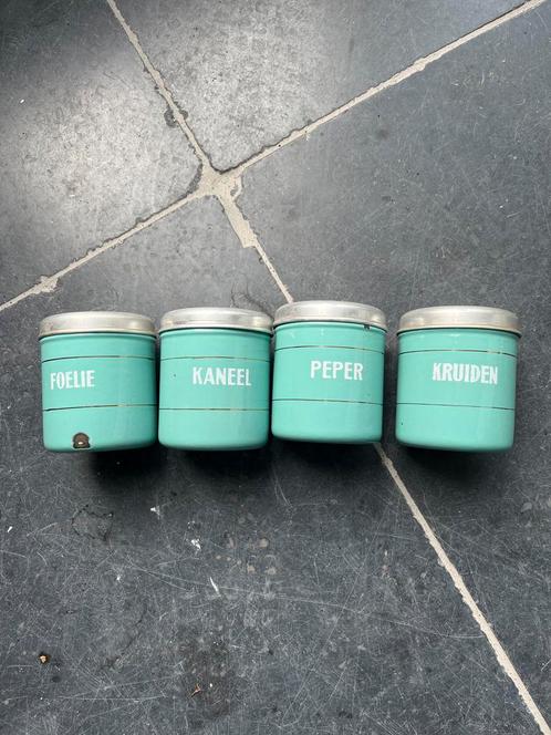 Vintage Emaille Voorraadbusjes - Set van 4 Kruidenbusjes, Antiek en Kunst, Antiek | Emaille, Ophalen of Verzenden