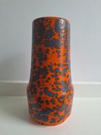 Vintage hoge vaas Oranje glazuur met blauwe vlekken, Ophalen of Verzenden