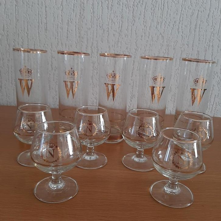 Glazen set: Longdrink & Cognac/Brandy met goudrand, Huis en Inrichting, Keuken | Servies, Gebruikt, Glas of Glazen, Overige stijlen