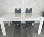 Hoogglans eettafel + 4 leren stoelen, Huis en Inrichting, Tafels | Eettafels, Ophalen, 50 tot 100 cm, Zo goed als nieuw, Vijf personen of meer