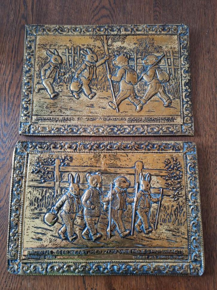 Vintage Koperen Platen - Bruintje Beer, Antiek en Kunst, Antiek | Wandborden en Tegels, Ophalen of Verzenden