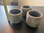 Set van 3 cementlook waxinelichthouders / kleine potjes, Ophalen of Verzenden, Zo goed als nieuw, Rond, Minder dan 25 cm