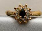 Zhulian vergulde ring 1 saffier 10 zirconia nieuw maat 18,5, Nieuw, Ophalen of Verzenden, Met edelsteen, Dame