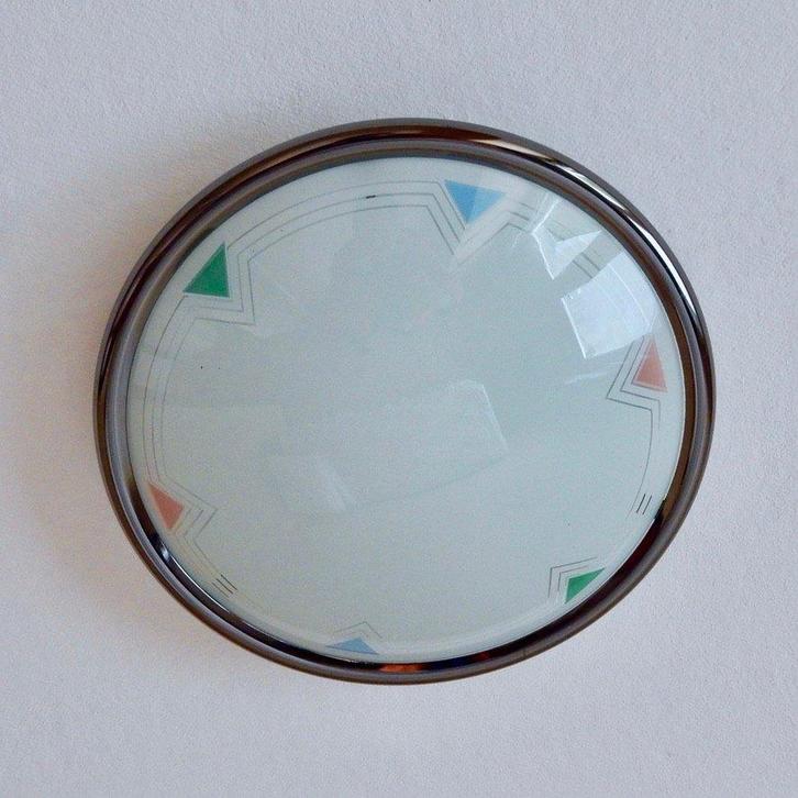 plafonnière plafondlamp opaalglas met gekleurde driehoekjes, Huis en Inrichting, Lampen | Plafondlampen, Zo goed als nieuw, Glas