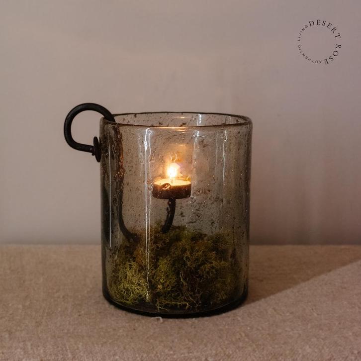 Stylingpakket Windlicht gehamerd glas met glashaak, Huis en Inrichting, Woonaccessoires | Kandelaars en Kaarsen, Nieuw, Kandelaar