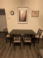 IKEA Eethoek: Zwarte LISABO Tafel + 4 STEFAN Stoelen, Ophalen, 200 cm of meer, 50 tot 100 cm, Zo goed als nieuw