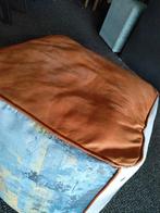 Poef canvas met leer cognac ptmd opruiming, Nieuw, Minder dan 50 cm, Rond, Leer