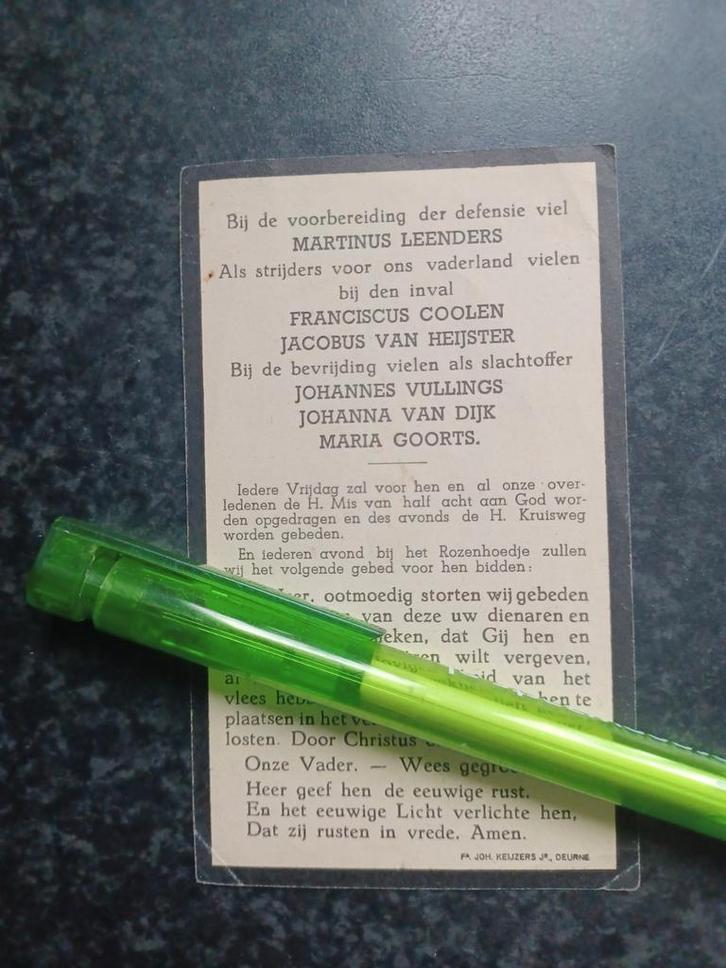 Oud bidprentje 6 oorlogs slachtoffers Deurne, Verzamelen, Bidprentjes en Rouwkaarten, Bidprentje, Ophalen