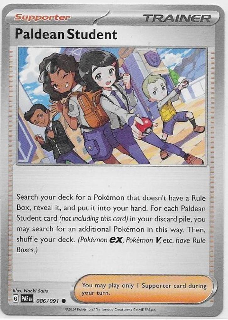 Paldean Fates,  Paldean Student [uncommon] 86/91, Hobby en Vrije tijd, Verzamelkaartspellen | Pokémon, Nieuw, Losse kaart, Ophalen of Verzenden