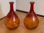 2 oranjerode glazen vazen, Ophalen, Gebruikt, Oranje, Glas