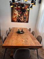 Industriele houten eettafel, Ophalen, 100 tot 150 cm, 200 cm of meer, Zo goed als nieuw
